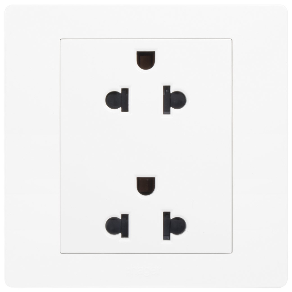 Ổ cắm đôi 3 chấu 16A WGMS216EA - Thiết bị điện Hager cao cấp chuẩn Châu Âu bền bỉ an toàn