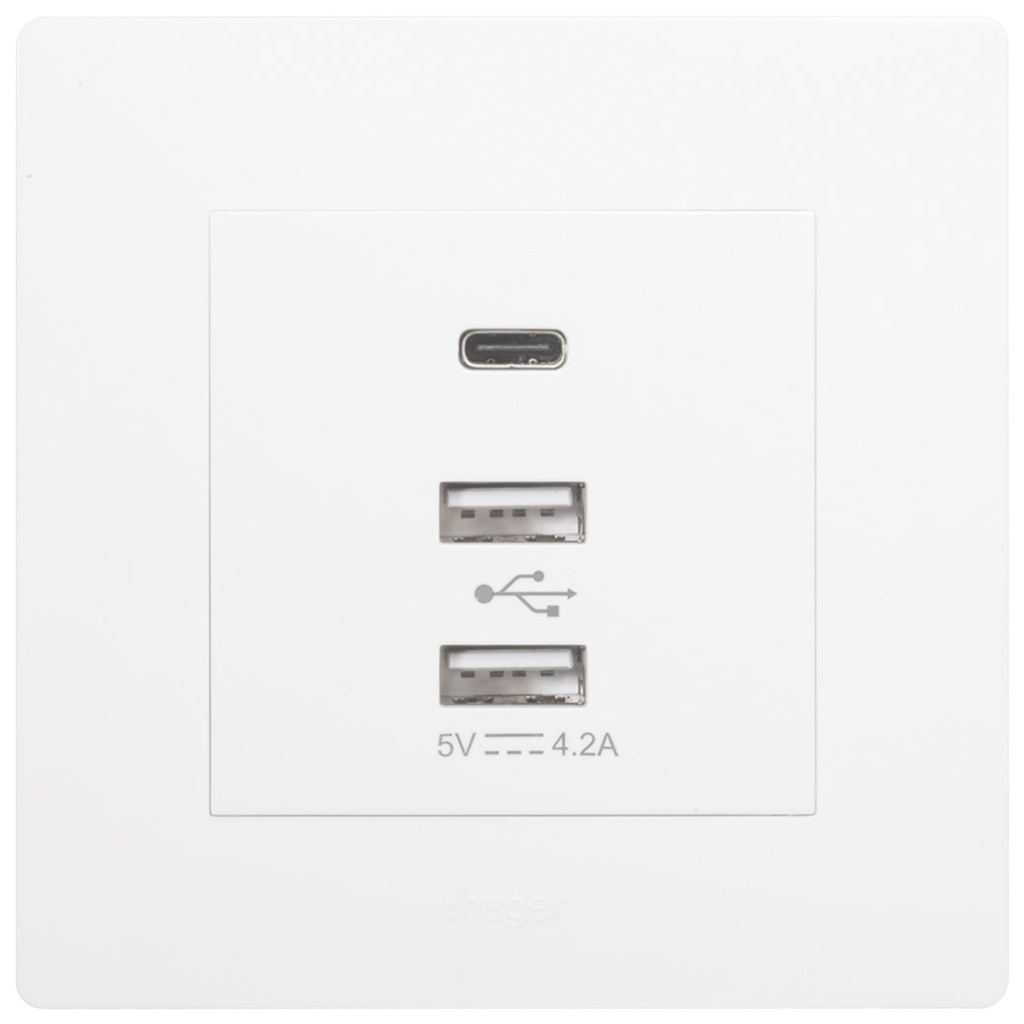 Ổ cắm 3USB (2 x USB + 1 x USB C) WGMS3USB Hager - Chuẩn Châu Âu